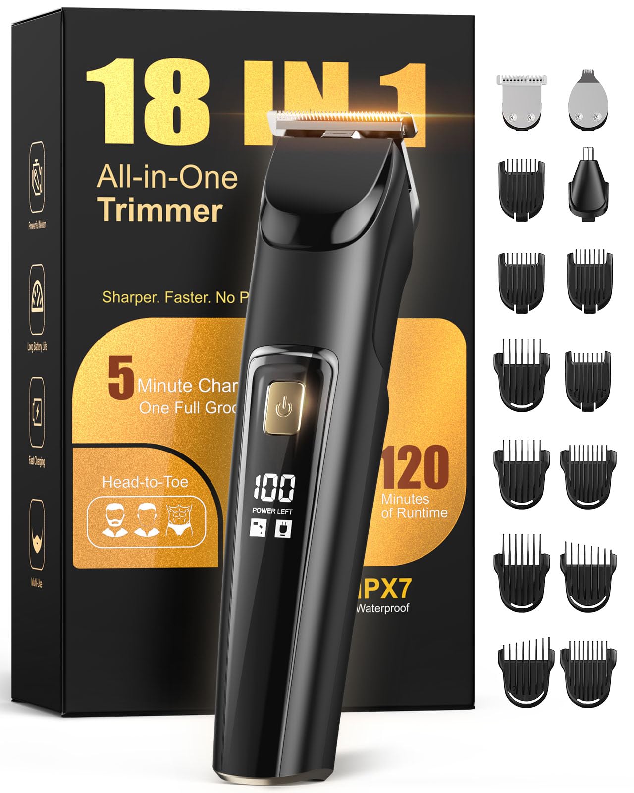 Beard Trimmer for Men, All-in-One Electric Razor & Hair Clipper, Waterproof Cordless Mustache Grooming Kit, Rechargeable Beard Hair Nose Ear & Body Trimmer, Face Shaver, Gifts for Men Husband Father