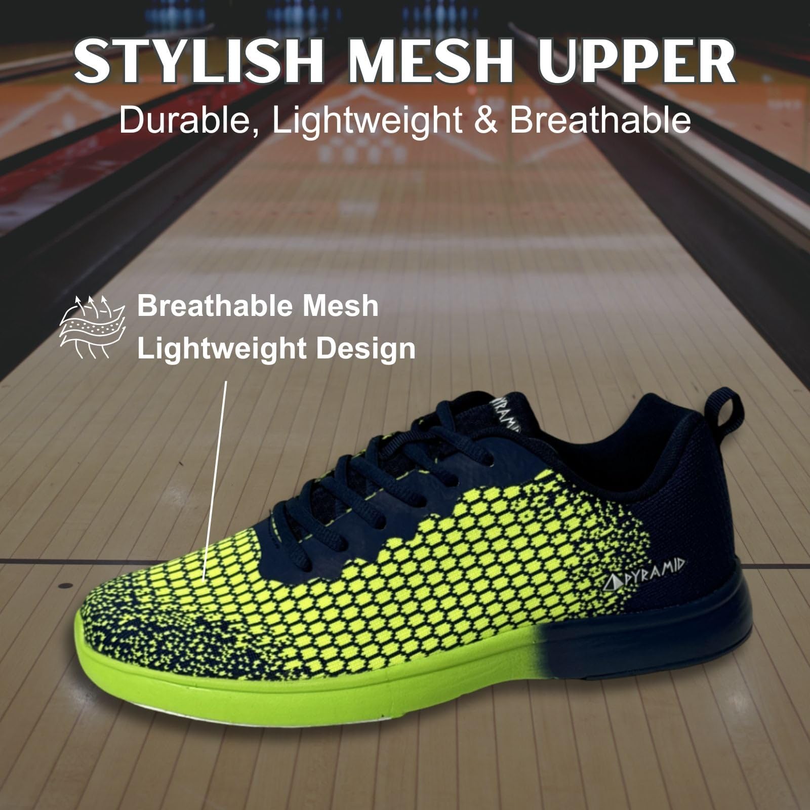 Pyramid Path Lite Chaussures de Bowling en Maille sans Coutures pour Homme, (Bleu Marine/Vert Citron), 43 EU