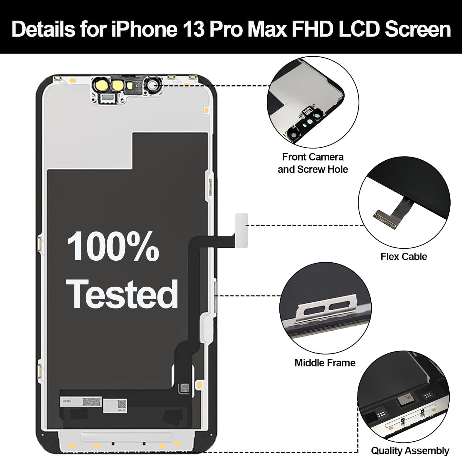 for iPhone 13 Pro Max LCD Screen Replacement 6.7 Inch Full HD 3D Touch Screen LCD Display Digitizer (for Model A2484, A2641, A2643, A2644, A2645) with Repair Kits and Screen Protector