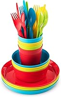 PLASKIDY 24-Piece Kids Dinnerware Set for 4 - Unbreakable BPA-Free Toddler Plates, Bowls, Cups & Utensils - Microwave & Dishwasher Safe