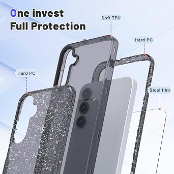 for Samsung Galaxy A16 Case,with Screen Protector and Built-in Lens Protection, 3 Layer Rugged Durable Shockproof Case for Galaxy A16(Black Bling)
