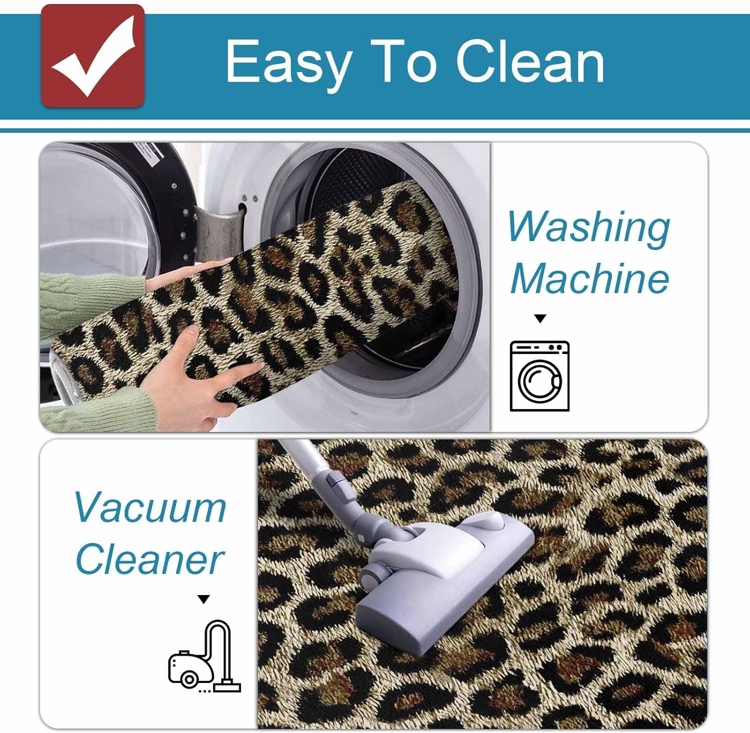 Classic Leopard Print Kitchen Mats Set of 2 Retro Brown Black Animal Fur Texture Non Slip Mat Washable Floor Rug for Kitchen Sink Floor Laundry, 15.7"x23.6"+15.7"x47.2"