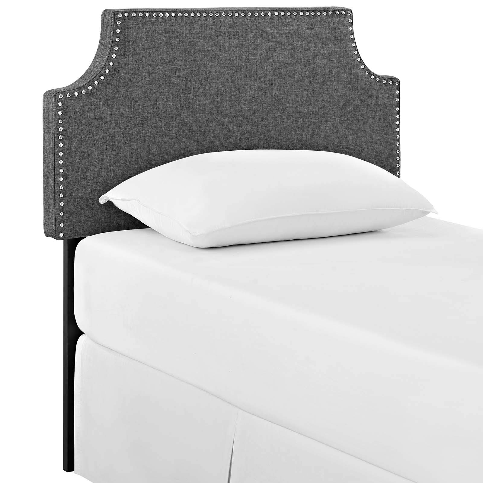Modway MOD-5390 Laura Linen Upholstered Twin Size Headboard with Nailhead Trim, Gray Fabric