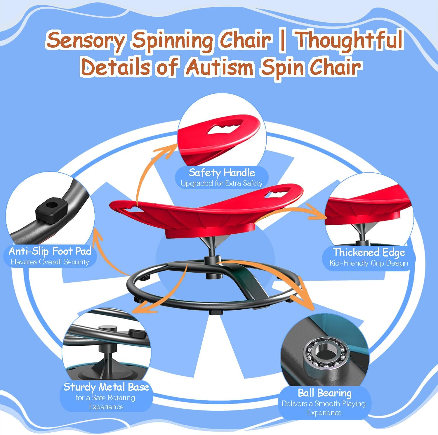 Spinning Chair for Autistic Kids - 360 Sensory Sit and Spin Chair, ADHD Swivel Chair for Toddlers & Teens, Stable Kids Spinning Chair for Indoor/Outdoor Play
