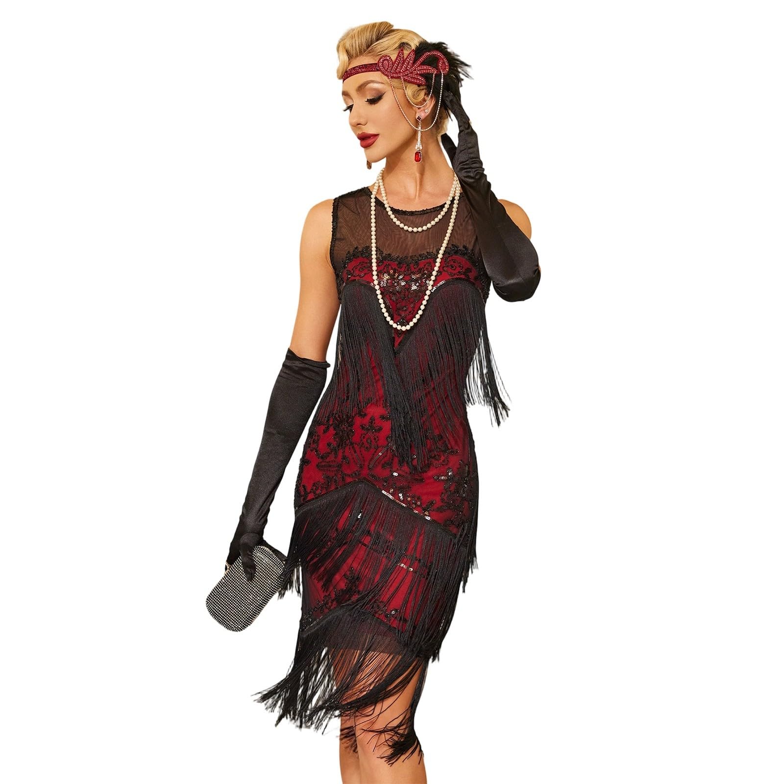 Robe ete Femme décontractée Confort, Robe de Cocktail à Franges brodées avec Sequins et Jupe Assortie
