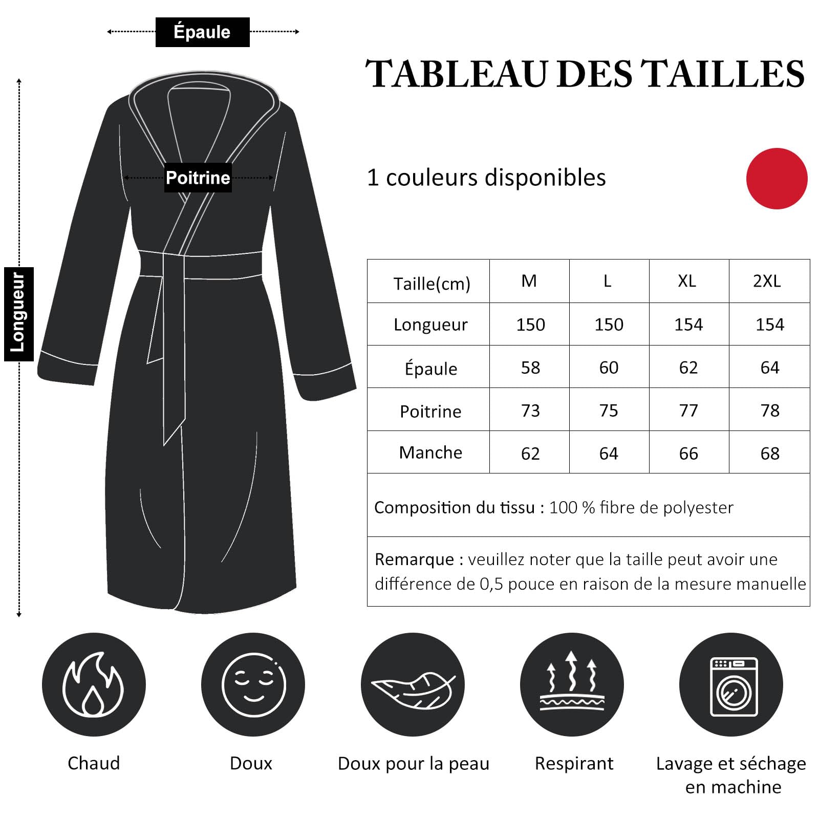 PUTUO Peignoir Robe de Chambre pour Homme: Longue Peignoir de Bain en Polaire avec Capuche en Hiver - Robe de Chambre Chaude en Pilou Pilou Doux pour Cadeau L-XXL 1 pièce