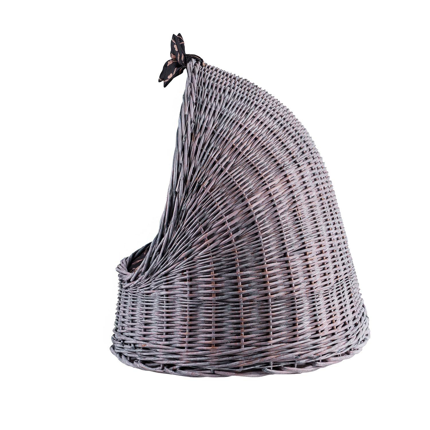 Cuccia per animali in salice, ovale, cuccia per gatti in vimini, cestino per il gatto per il cane, cestino per animali (grigio-nero, 60 x 46 H48)