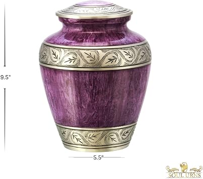 SOULURNS - Classic and Beautiful Marble Purple Finish Cremation Urn for Human Ashes Large with Identical Keepsake Urn for Human Ashes - Includes Velvet Bag