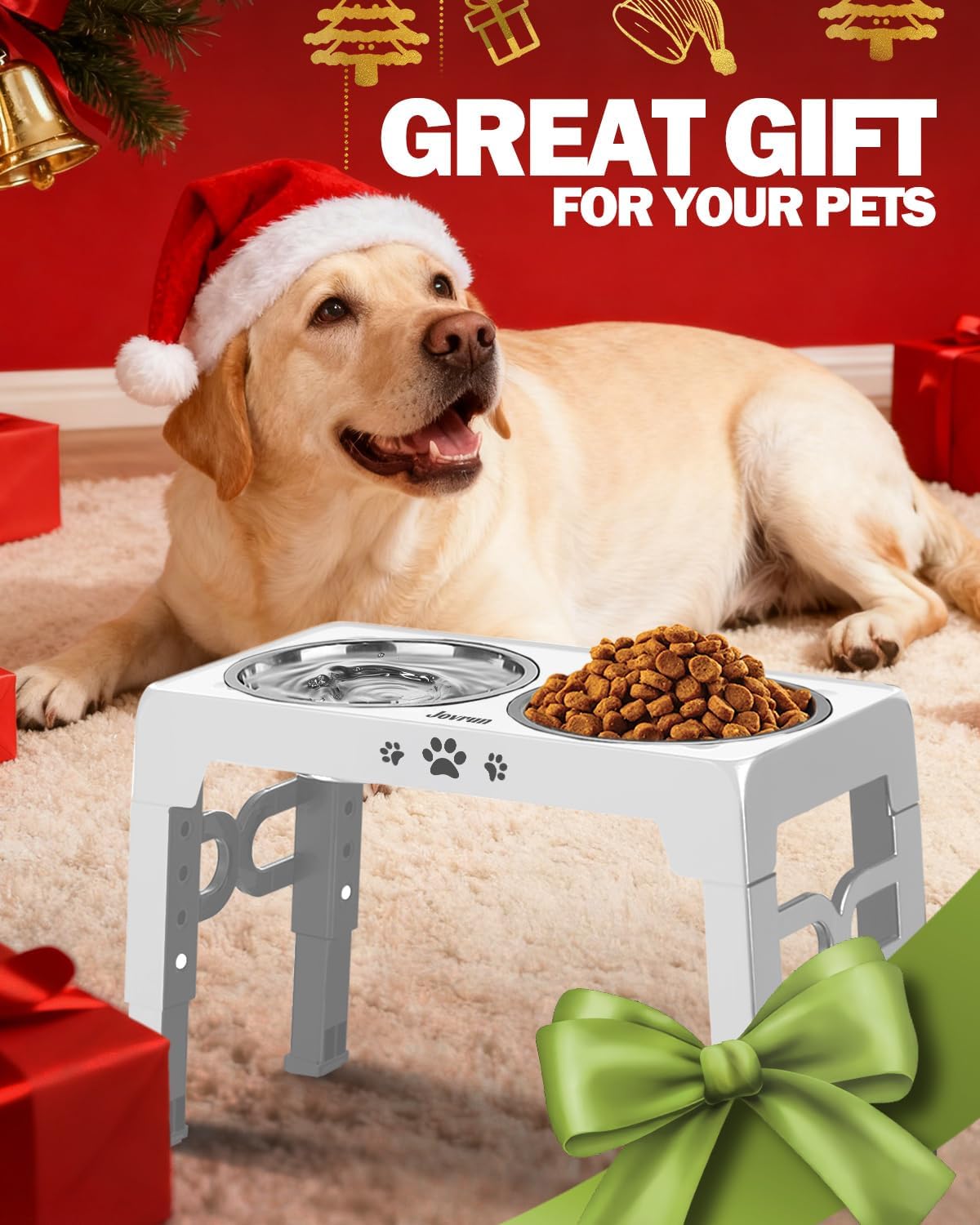 Elevated Dog Bowls, Dog Feeder with 1*Stainless Steel Dishes & 1*Slow Feeder Bowl, 5 Heights Adjustable Raised Stand for Medium Large, Food Dishes with Non-Slip Feet - Image 7