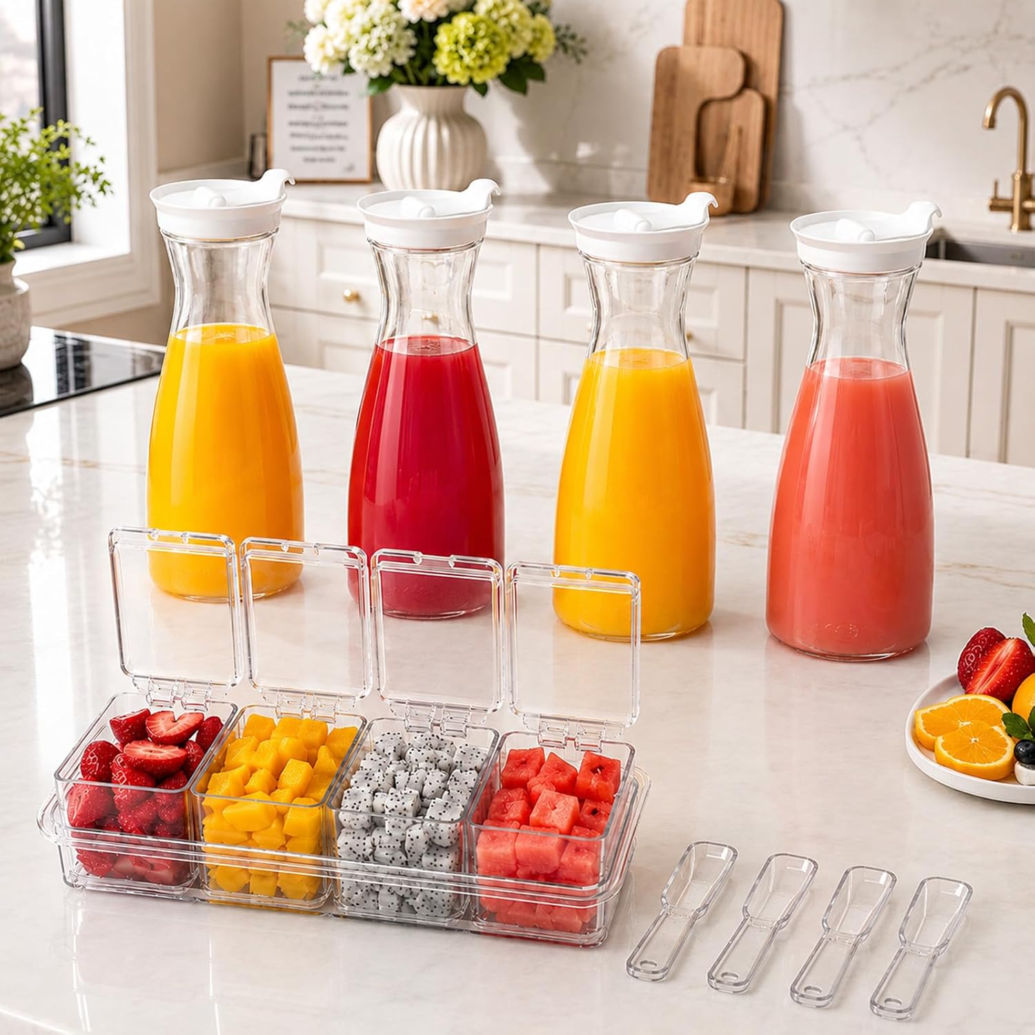 5 Pcs 50oz Mimosa Bar Supplies Plastic Carafe with Lid Juice Containers