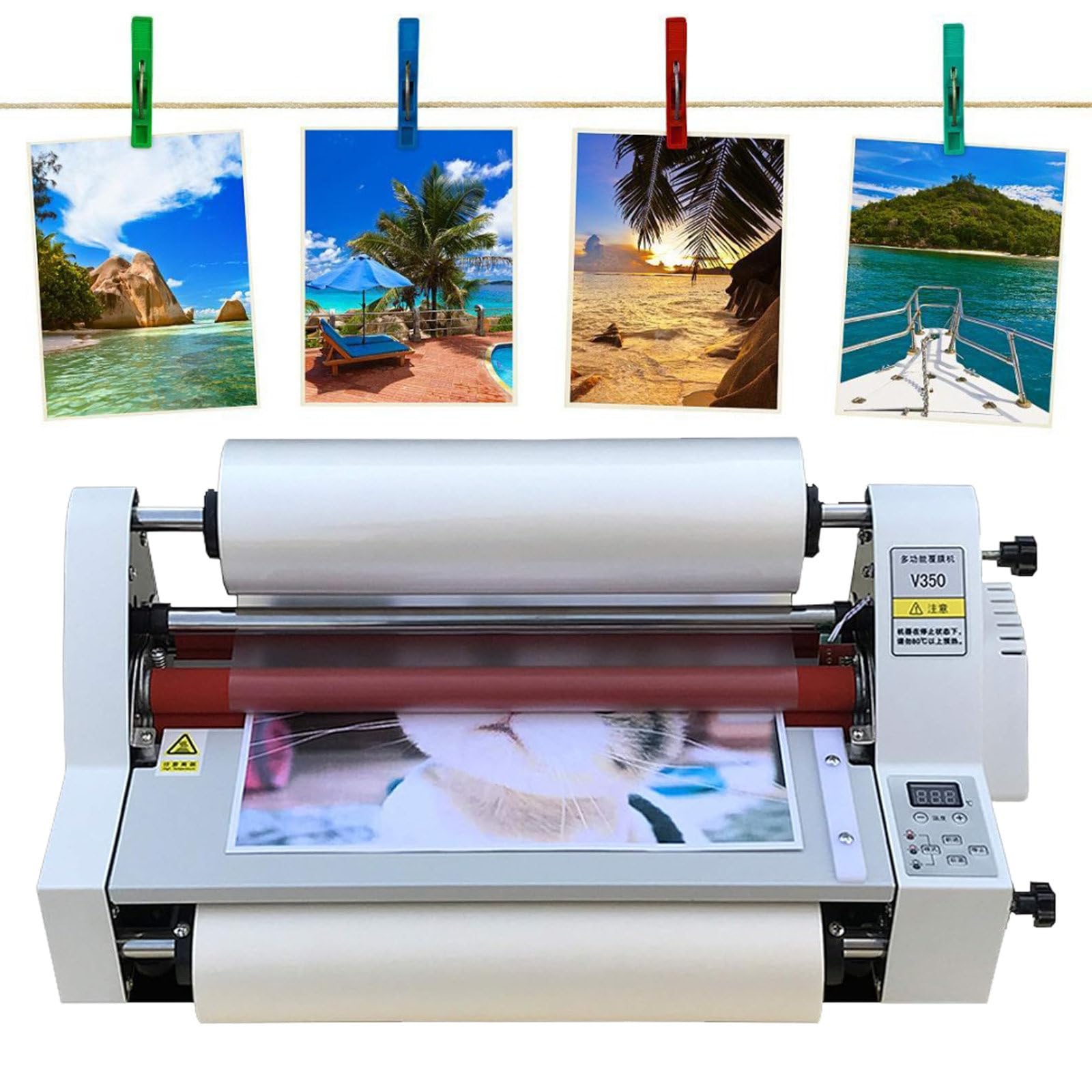JKJZSALJ 350Mm Hot Cold Roll Laminator, Single/Dual Sided Laminating Machine For Document Paper Photo, With 2 Laminating Film Roll