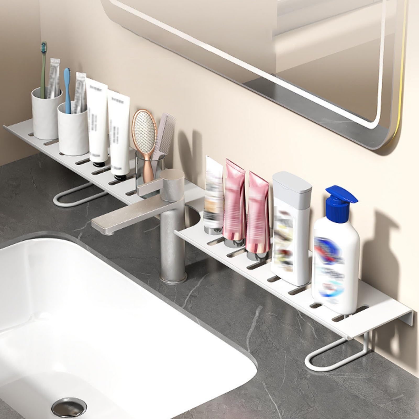 Waschbeckenablage, Waschbeckenregal Über Wasserhahn, Guter Wasserablauf, Bohrfreie Montage(White,70cm/27.5in)