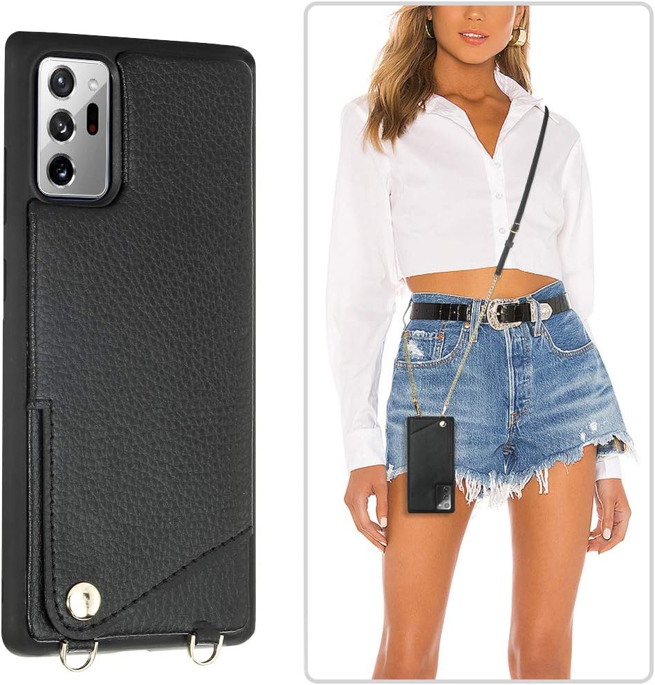 Wallet Case for Samsung Galaxy Note 20 Ultra, JLFCH Galaxy Note 20 Ultra Crossbody Case with Card Slot Strap Lanyard Purse Credit Card Holder Protective for Note20 Ultra 5G 6.9 inch - Black