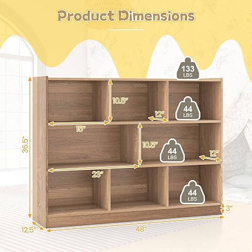 Miniatura 10 de Costzon Organizadores y almacenamiento de juguetes para niños, estantería de madera de 3 niveles con 8 compartimentos para organizar libros,