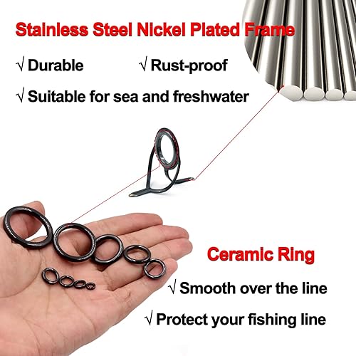 Miniatura 10 de Kit de reparación de guía de caña de pescar, kit de reparación de puntas de caña de 10 tamaños, kit de reparación con anillo de cerámica, kit de