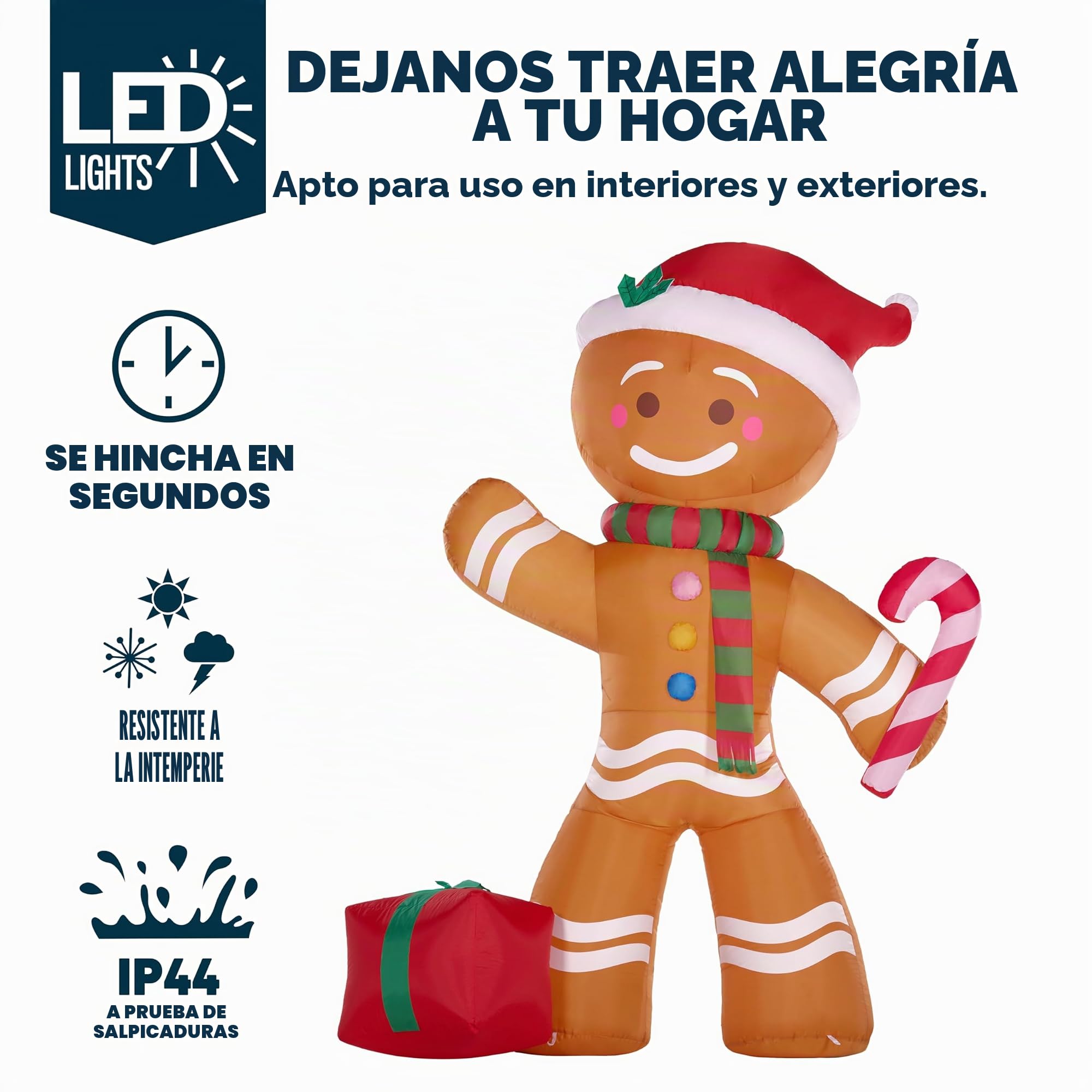 Joiedomi Inflables de Navidad de 8 pies de alto, hombre de jengibre con bastón de caramelo, decoración inflable de pan de jengibre de Navidad con LED integrados para Navidad, fiesta, al aire libre