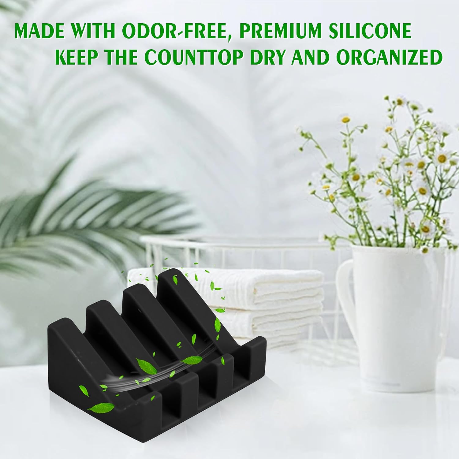 Self Draining Soap Dish Holder,Silicone Soap Dish,for Bathroom,Kitchen, Sponges，Can Extend Soap Life，Keep Soap Bars Dry and Easy Cleaning (Black,1-Pack)