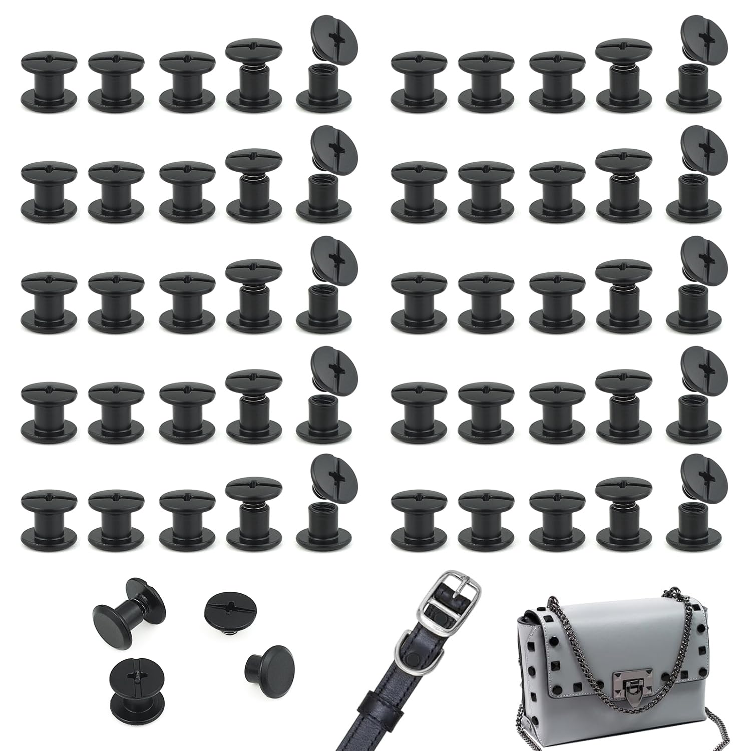 JJWNMLL 100 Pcs Chicago Screw Posts,M5*5mm Rivet Binding Screws Matte Black
