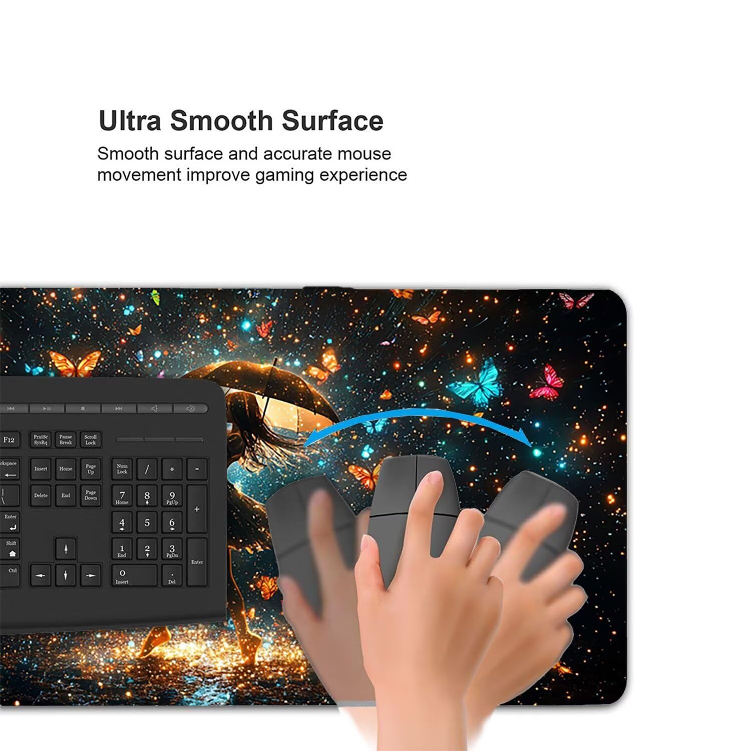 Tappetino per Mouse XXL 1200 x 600 mm Tappetino Mouse Gaming Grande, Mousepad con Base in Gomma Antiscivolo, Tappeto per Tavolo da Gaming per Mouse e Tastiera, Accessori PC (farfalla ragazza) H-354