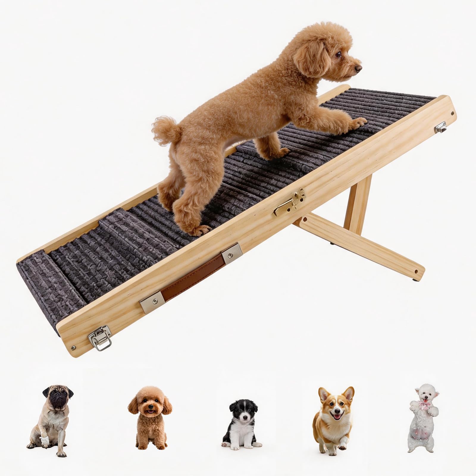 Rampe de chien antidérapante, pliable, extra large, charge jusqu'à 50 kg, réglable, pour petits chiens, canapé, lit et voiture