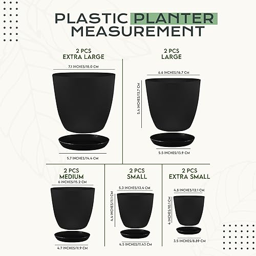 Miniatura 2 de Utopia Home Macetas con drenaje para interiores, de 7, 6.6, 6, 5.3 y 4.8 pulgadas, de plástico, para decoración del hogar, cactus, suculentas y