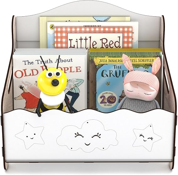 Monte Montessori Bank Kitaplık Dergilik Çocuk Odası Ahşap MDF Bebek Kitaplığı Mini Çocuk Kitaplığı (Meşe-Beyaz)