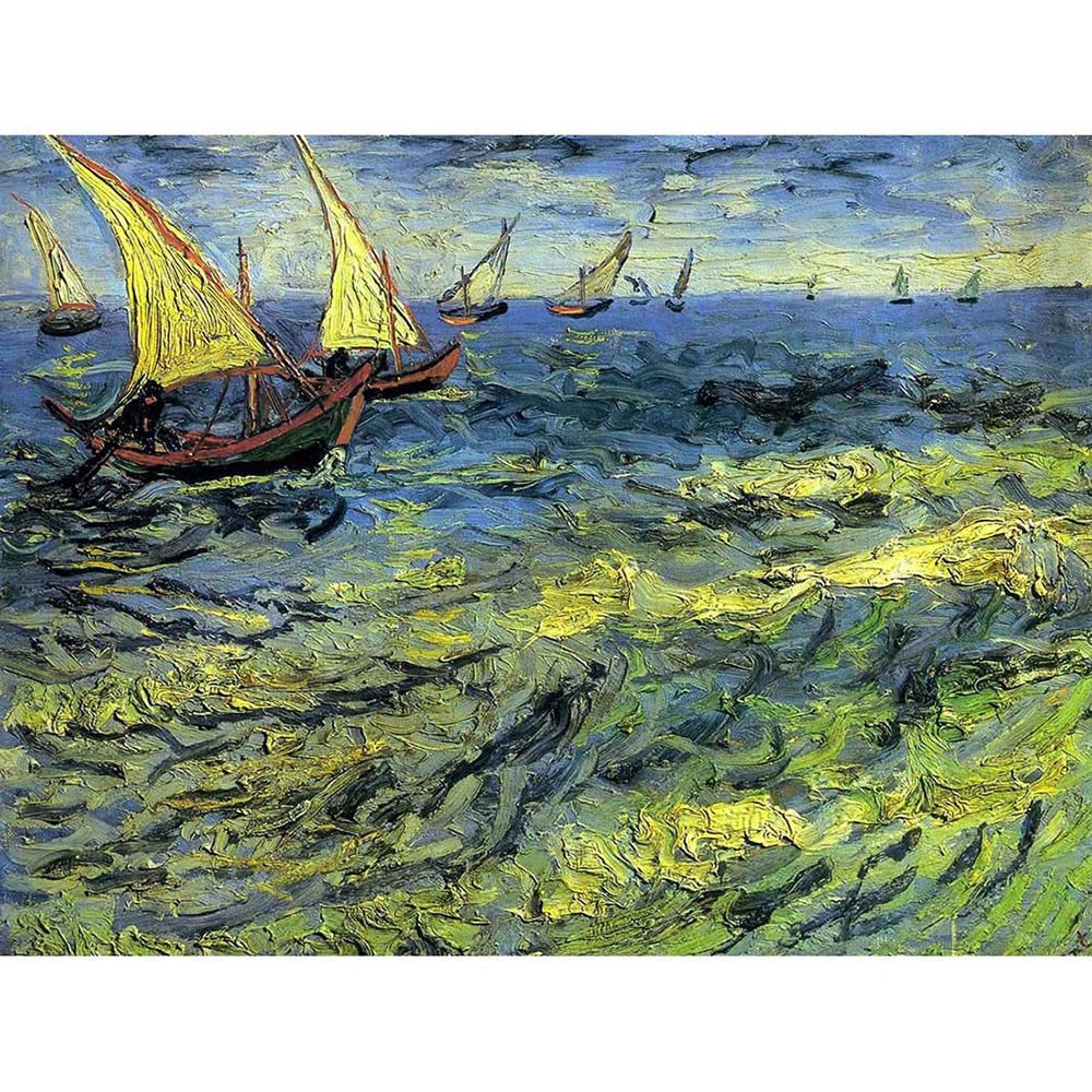 Wee Blue Coo Vincent Van Gogh Fishing Boats At Sea 1888 Old Master Painting Art Print Poster Wall Decor 12X16 Inch