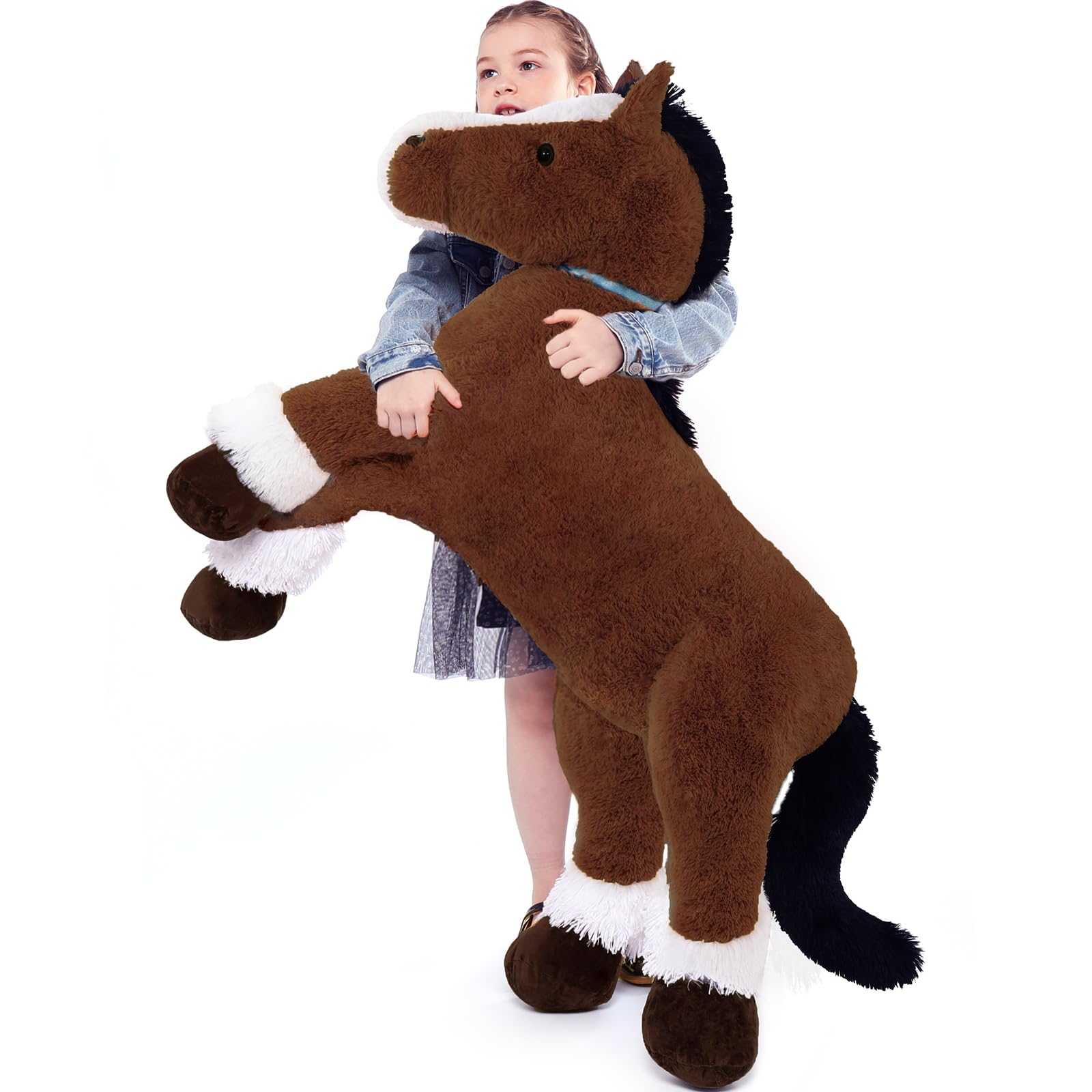 MorisMos Giant Horse Teddy Soft Toy, 120cm Big Dark Brown Horse Stuffed Animal Kawaii Large Pony Plush Cuddly Toys, XXL Fluffy Horses Gift for Kids Birthday Deco — image 1