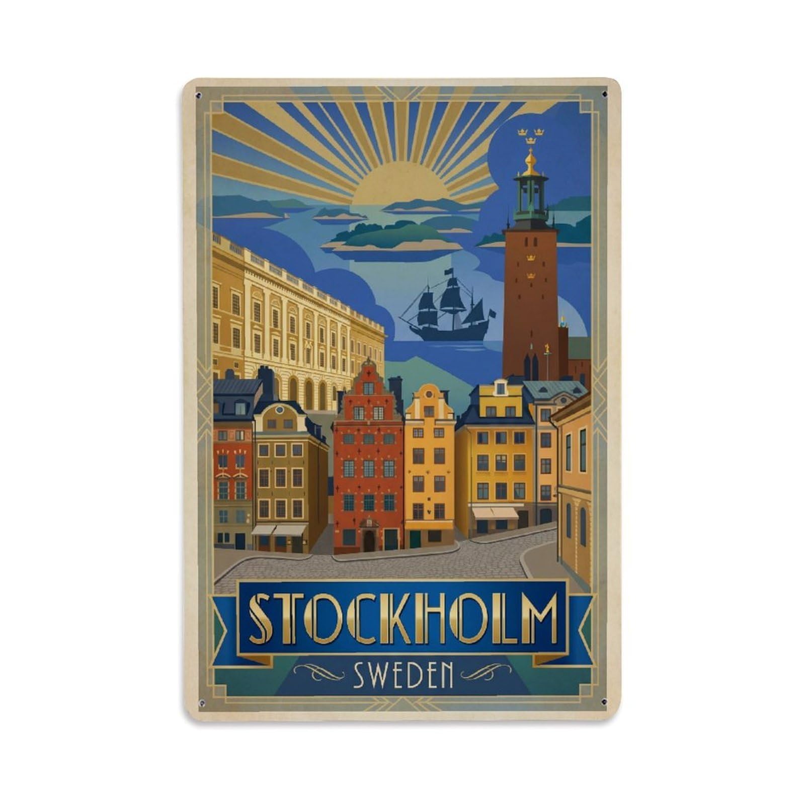 Vintage Travel Sweden Stockholm Metal Tin Sign