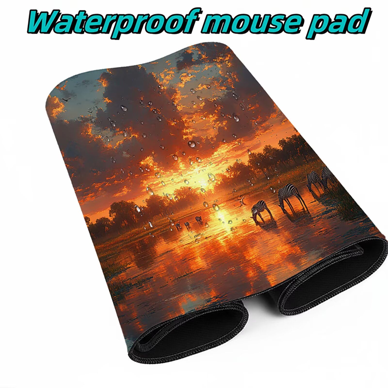 Podkładka pod mysz zebra xxl 140 x 60 x 0,3 cm podkładka pod mysz z antypoślizgową gumową podstawą do laptopa Klawiatura Gamer PC Dekoracja Jesień Biuro Zachód słońca DBYH0490