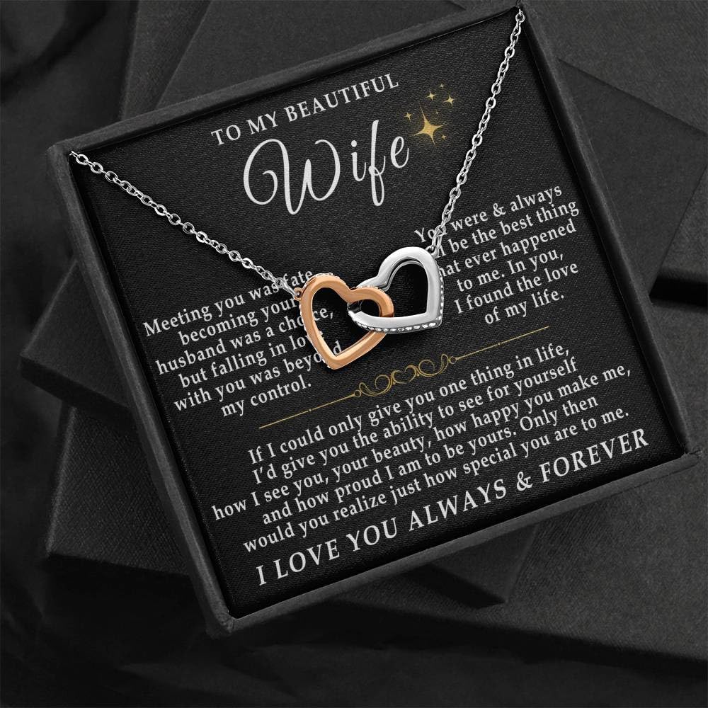 VIRAGIL Wife Necklace From Husband, To My Wife Necklace, Interlocking Heart Necklace Box For Wife, Stainless Steel Wife Jewelry Message Card, Birthday, Anniversary, Christmas Gifts - Image 3