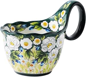 ALMA 2025 Updated 18oz Soup Bowl Microwave Safe,Floral Green Soup Bowl with Loop Handle,Unique Cereal Bowl for Soup,Yogurt,Snack,Chip,Stew,Ice cream-Country Jasmine Theme
