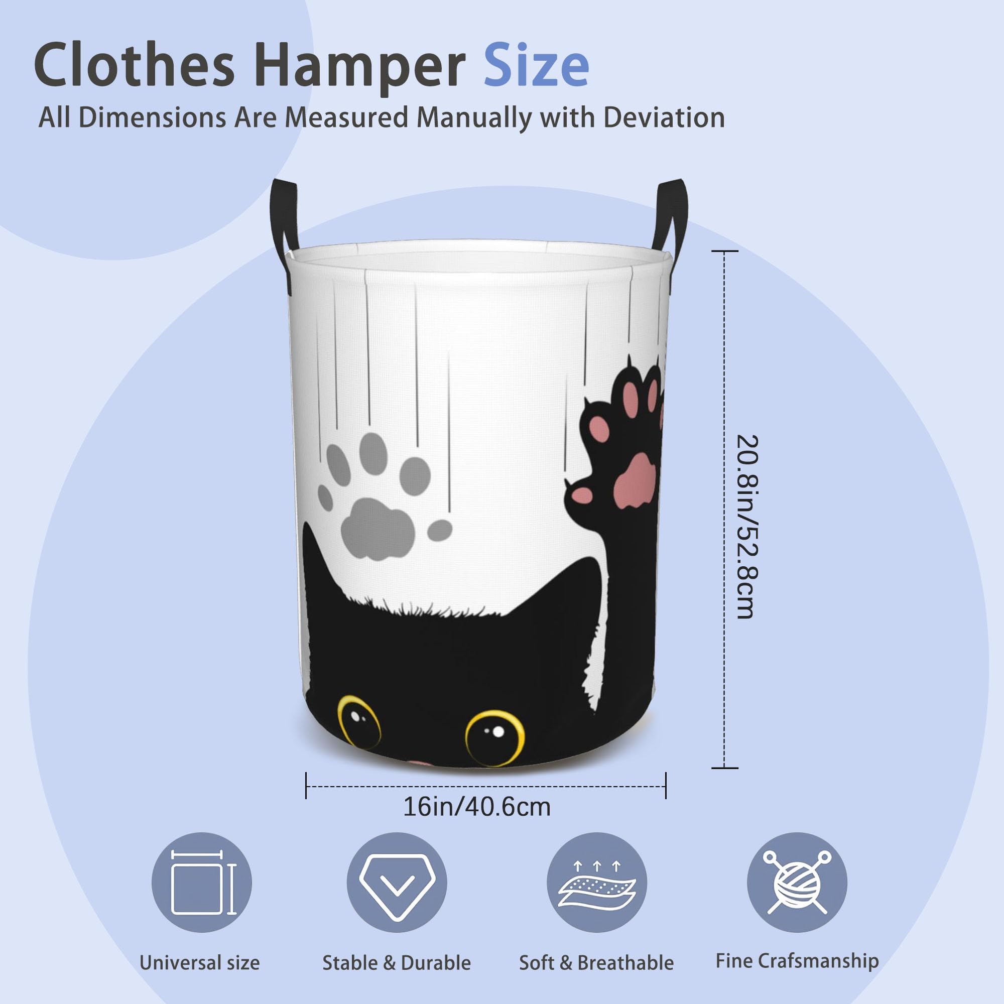 Laundry Basket, Dirty Clothes Basket, Foldable Waterproof Oxford Cloth Storage Basket for Bedroom, Bathroom, Clothes,Large Storage Basket Home Decoration(Black Cat)