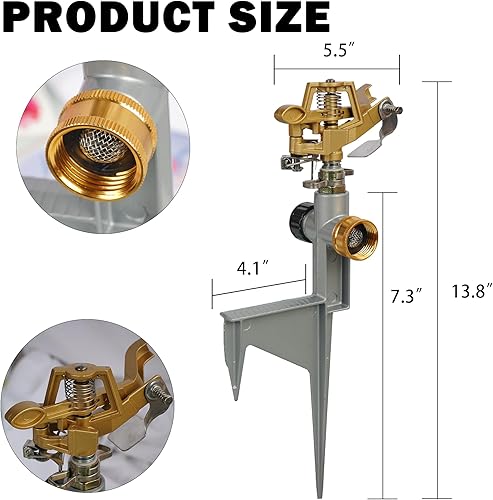 Miniatura 2 de Paquete de 2 rociadores de impacto de aleación de zinc para patio, cabezal de rociador de agua pulsante de acero inoxidable en base de pico,