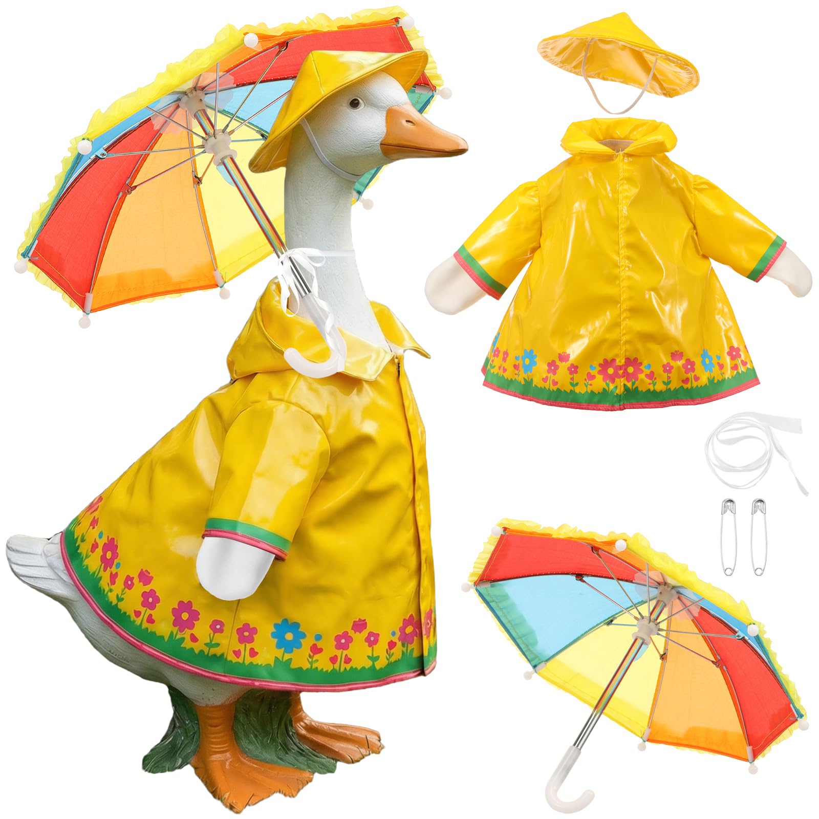 BUTORY Raincoat Porch Goose Outfit Lawn Goose Statue Raincoat Costume Yard Geese Clothes Rainwear Umbrella Hat Outfit for 23" Statue Patio Garden Decoration