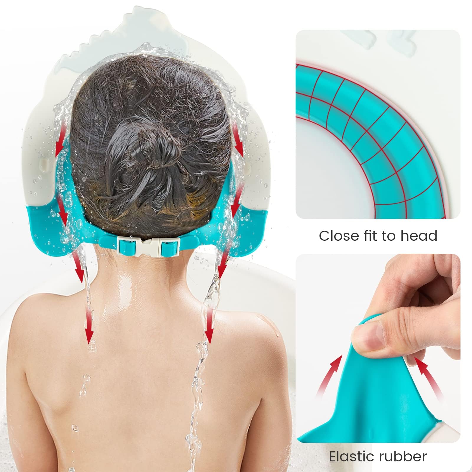 FUNUPUP Cappello Doccia Bambini, Visiera Doccia Bambini Cuffia Doccia Bambina Regolabile in Morbido Silicone(Blu)