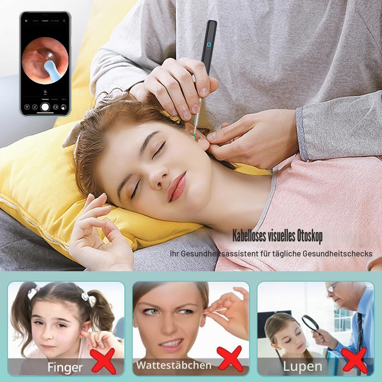 Ohrenschmalz Entferner Otoskop, WiFi Ohrenreiniger Kamera 1080P HD Ohr Kamera IPX5 wasserdicht Ohrenspiegel 3.5mm Linse Ohr Endoskop mit 6 LEDs für Phone, Pad und Android-Smartphones