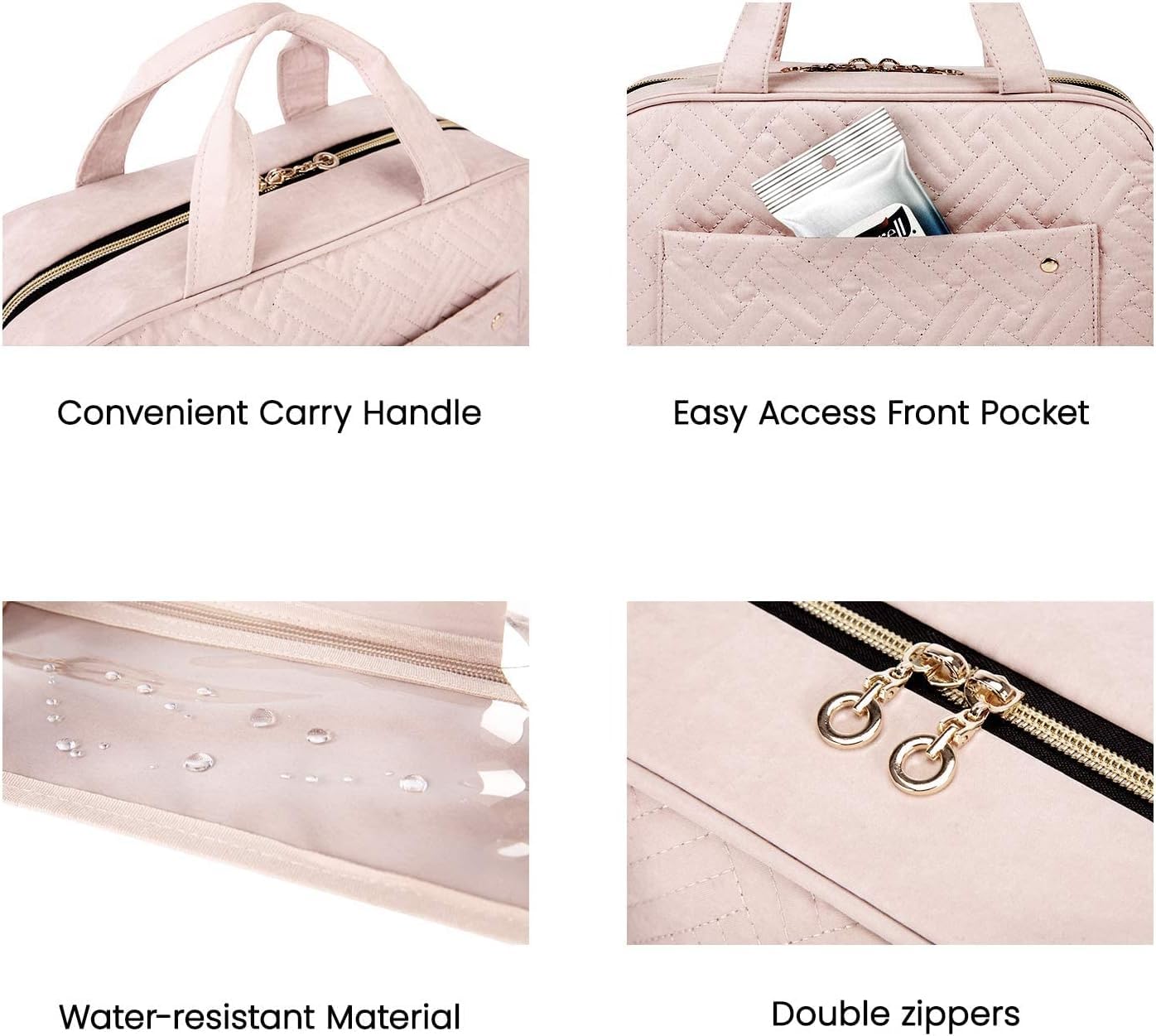 BAGSMART Hanging Toiletry Bag Travel Large Capacity Wash Bag Womens Makeup Cosmetic Bag, Travel Accessories for Full Sized Container (Medium-Pink) — view 7