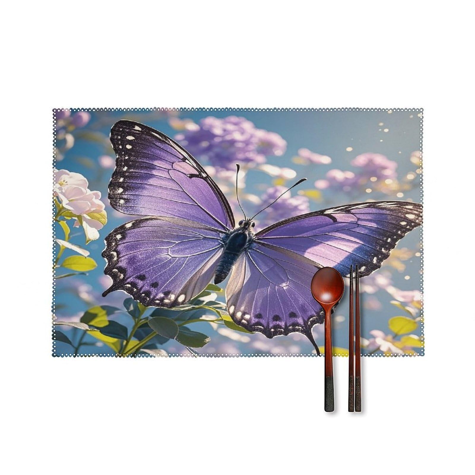 Beautiful Purple Butterfly Art Placemats Set of 4 Heat Resistant Non-Slip Place Mats Wipeable Easy to Clean Table Mats for Kitchen Dining Party Outdoor Placemats