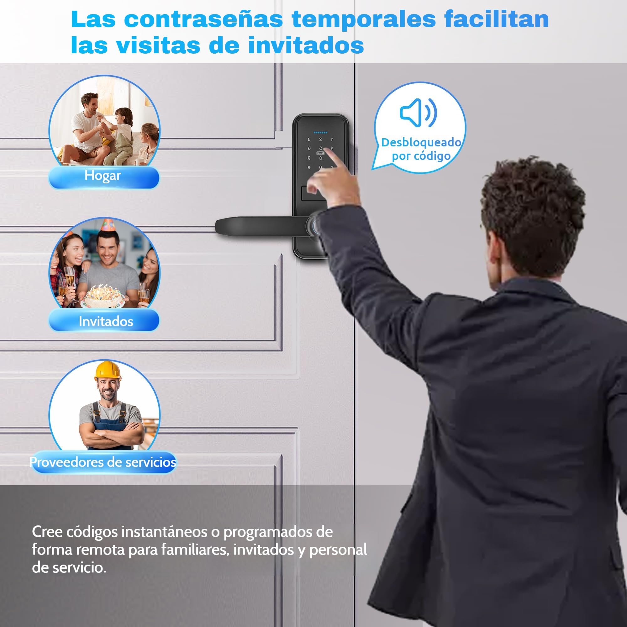 Cerradura Inteligente WIFI - 7 en 1 Fechadura Inteligente, Tuya App, IC Card, NFC, Huellas Dactilares, Contraseña Digital, Llave Mecánica,Biometric Smart Door Lock, Bloqueo Automático
