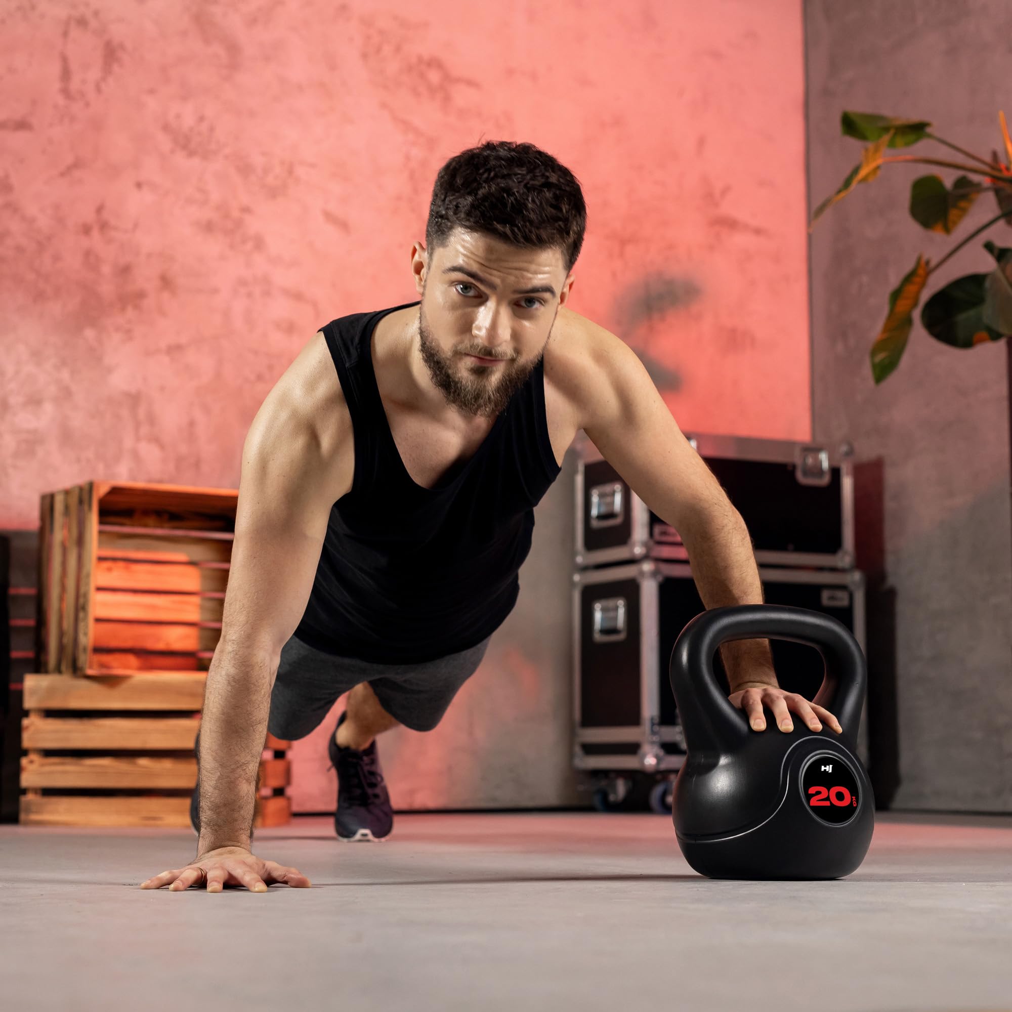 Hop-Sport Kettlebell 4kg bis 20kg aus Kunststoff, Kugelhantel für effektives Ganzkörpertraining, Gewichte für Zuhause, Ergonomische Griffe, Home Gym Equipment