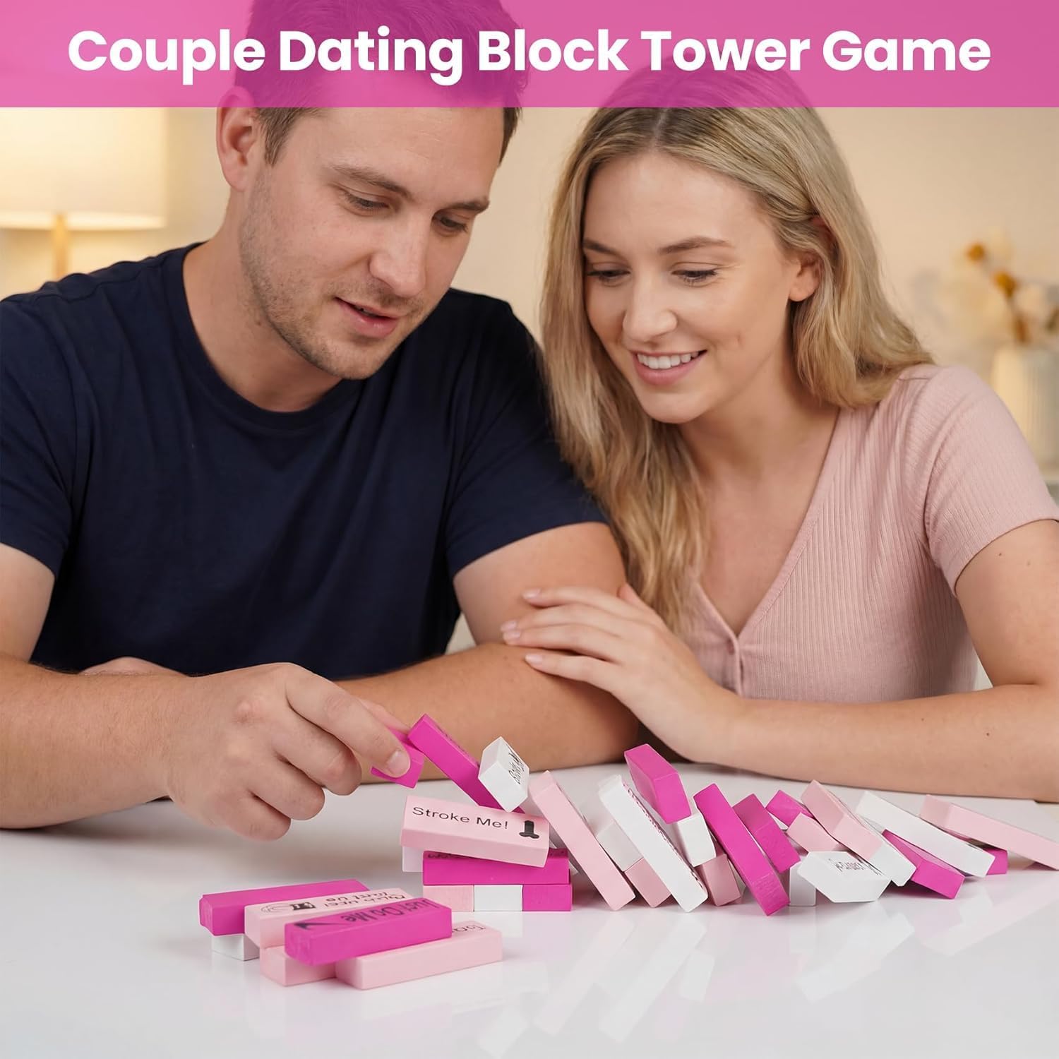 Naughty Blocks - Sex Dice & Tumble Tower Combo Set for Couples Game,48 Wooden Blocks Stacking Tumbling Tower with Intimate Dares for Date Night Anniversary Birthday Valentines Day