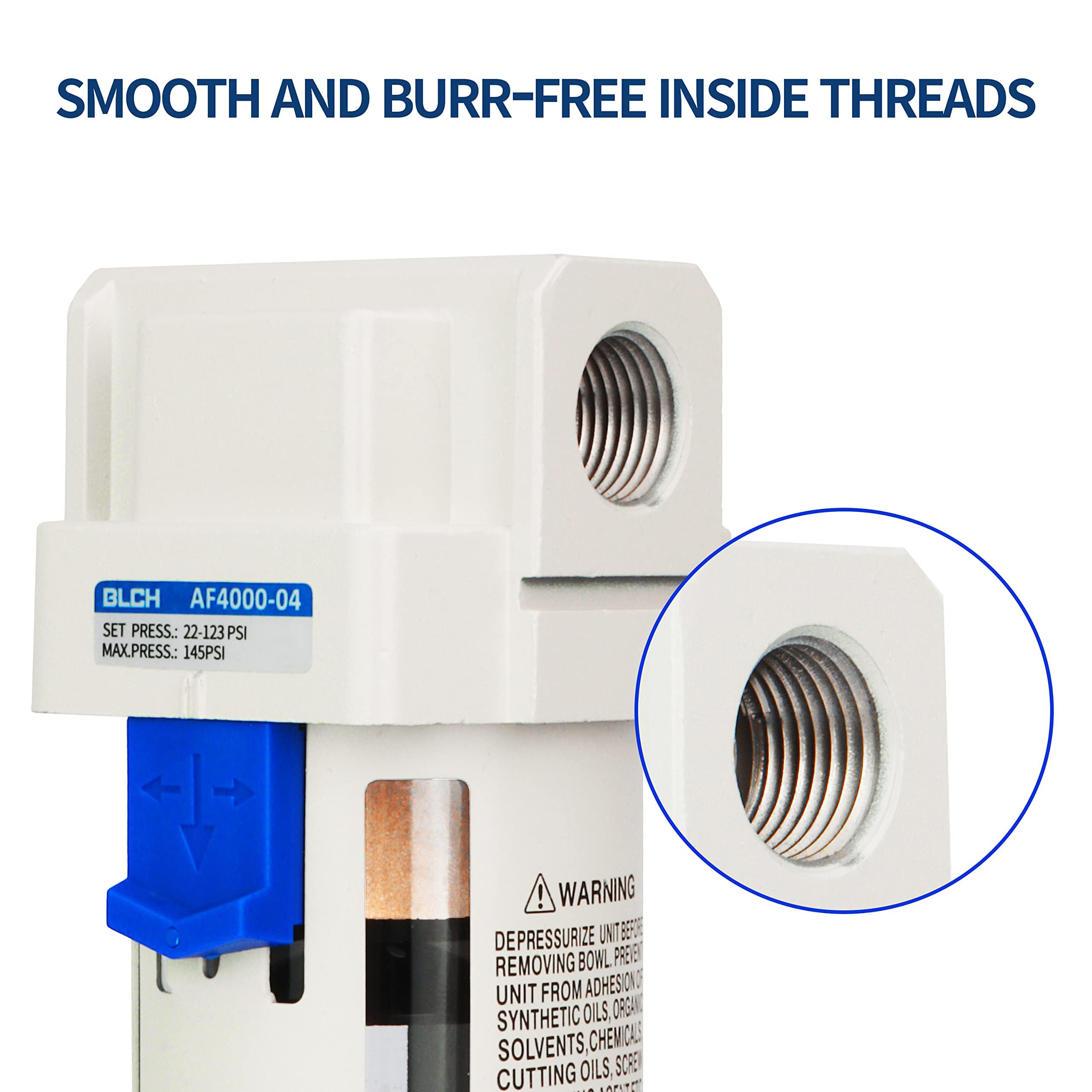 BLCH Druckluftfilter-Kombigerät AW4000-04 – 1/2" BSP, 5µm Filter, Manometer 0-160 PSI, Mit Halbautomatischem Ablass