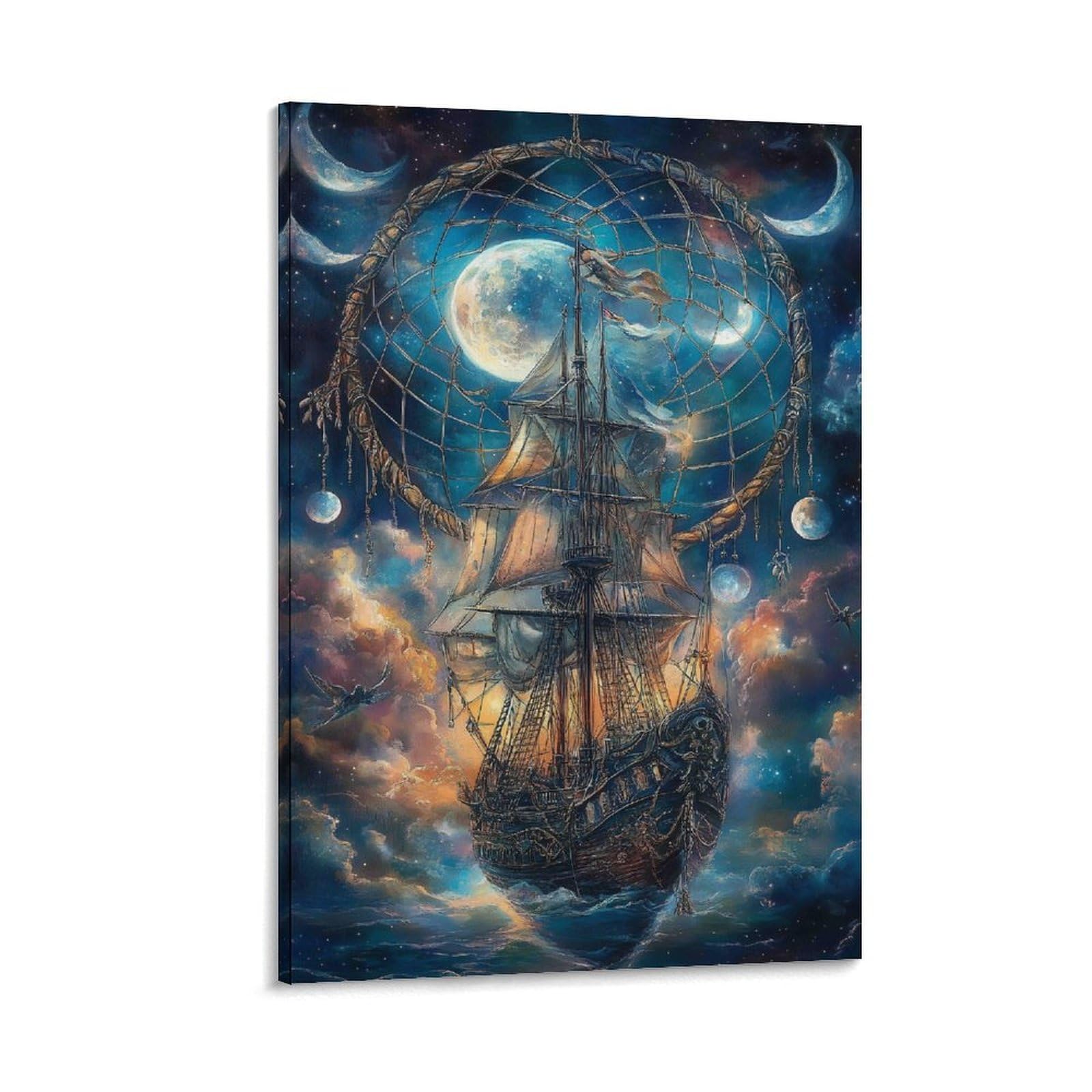 DHBANEIOK Dreamcatcher Ship Fantasy Poster Artwork Giclee Canvas Prints Modern Wall Art Picture Wall Hanging for Dining Room Kitchen Home Office Decor 08x12inch(20x30cm)