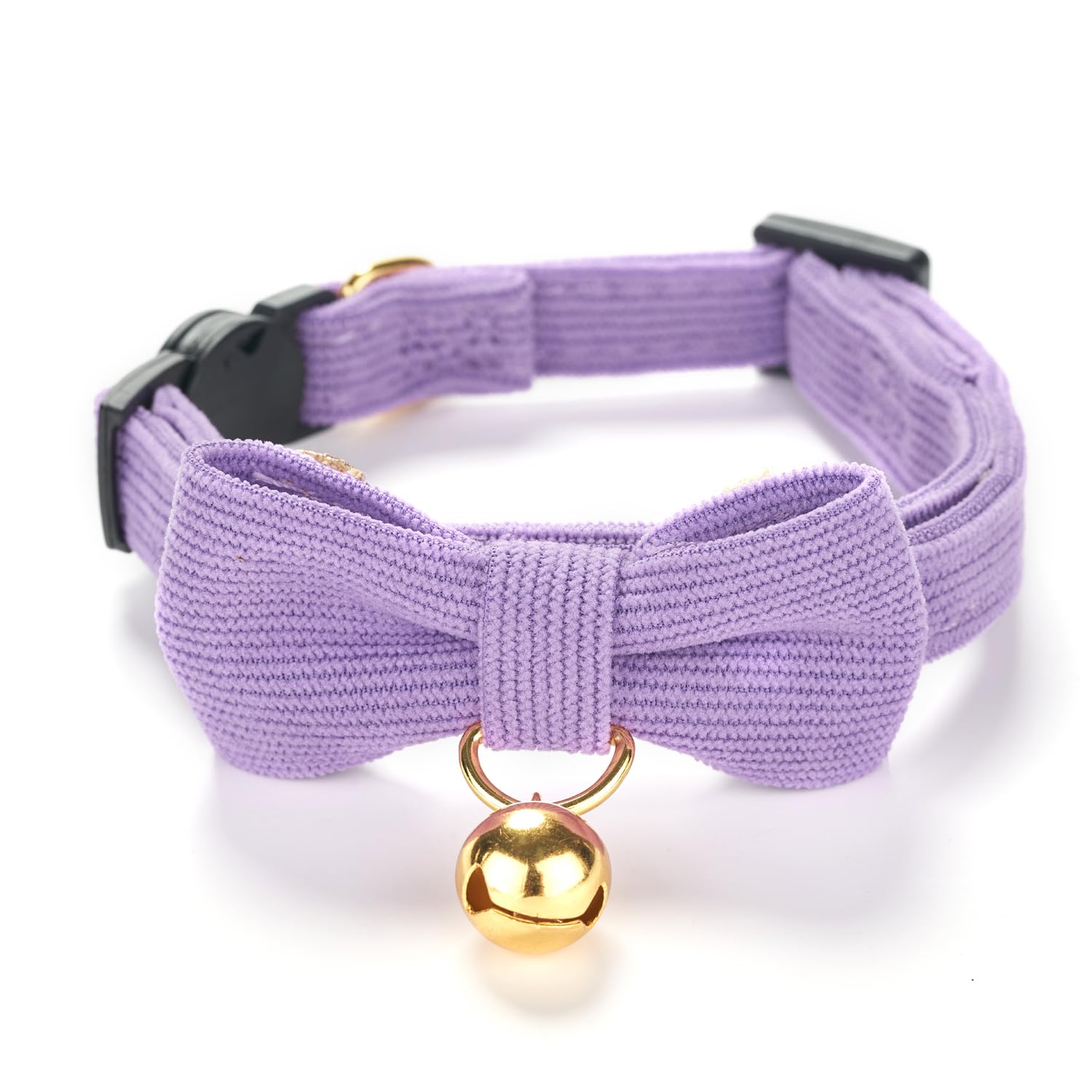 YUDOTE Ultra-soft Collar Natural Cotton Corduroy Made for Cats with Sensitive Skin,Lightweight Kitten Collars with Quick-release Buckle and Removeable Bow-tie,Purple Pack of 1