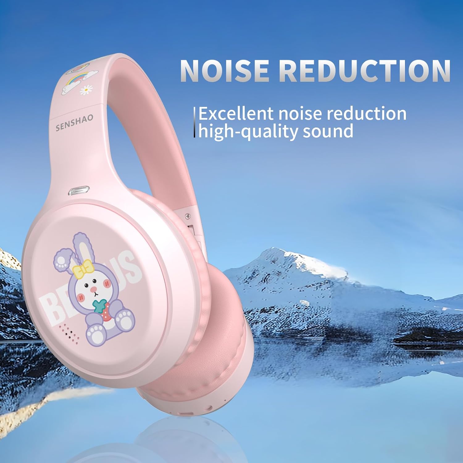 Hybrid Active Noise Cancelling Headphones, Wireless Over Ear Bluetooth Headphones, 60 Hours Playtime, Foldable Headset with Deep Bass, Foam Earmuffs, for Travel, Home Office (Pink) - Image 2