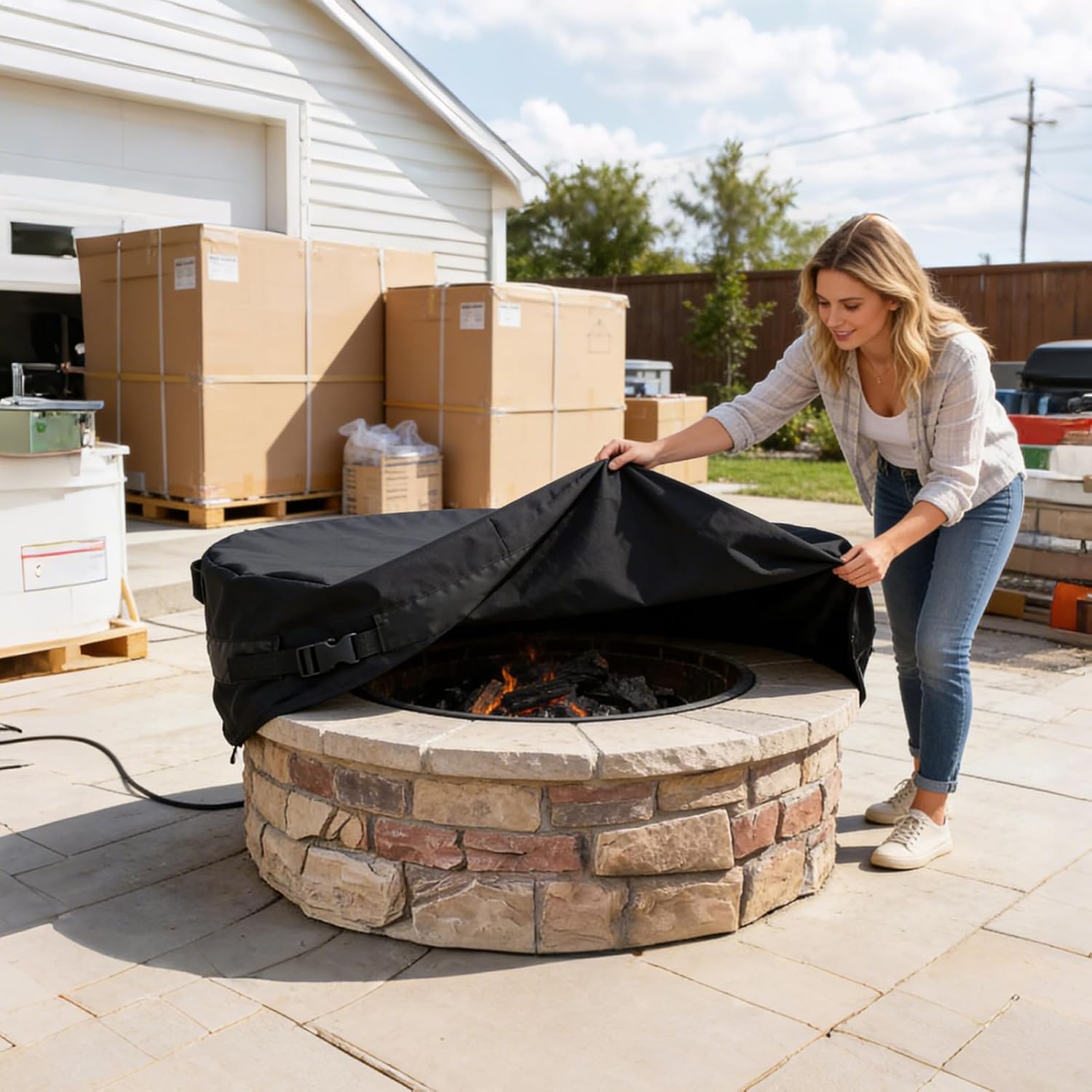 Round Outdoor Fire Pit – sleek Cover Waterproof Guard Wood, , Burning Fireplace Homeowners, Farmers Backyard Patio Yard Garden | Multipurpose Outdoor Indoor Utility elegant versatile