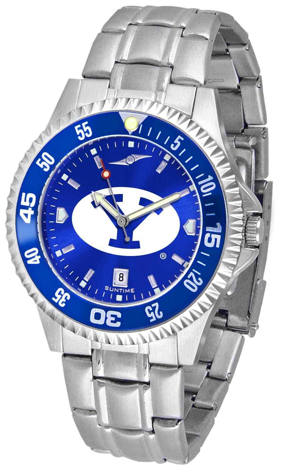 SunTime Men's Collegiate Competitor 40mm Watch - BYU Cougars with 20mm Stainless Steel Band - AC Color Bezel