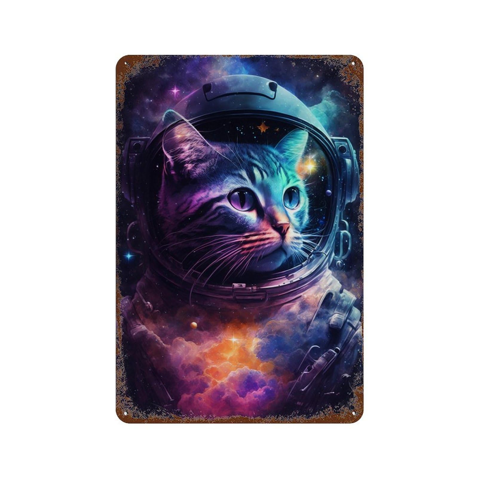 Cosmic Cat Astronaut Art Print-2 11.8"x7.9" Retro Metal Sign, Vintage Wall Decor for Office, Studio And Wall Decor