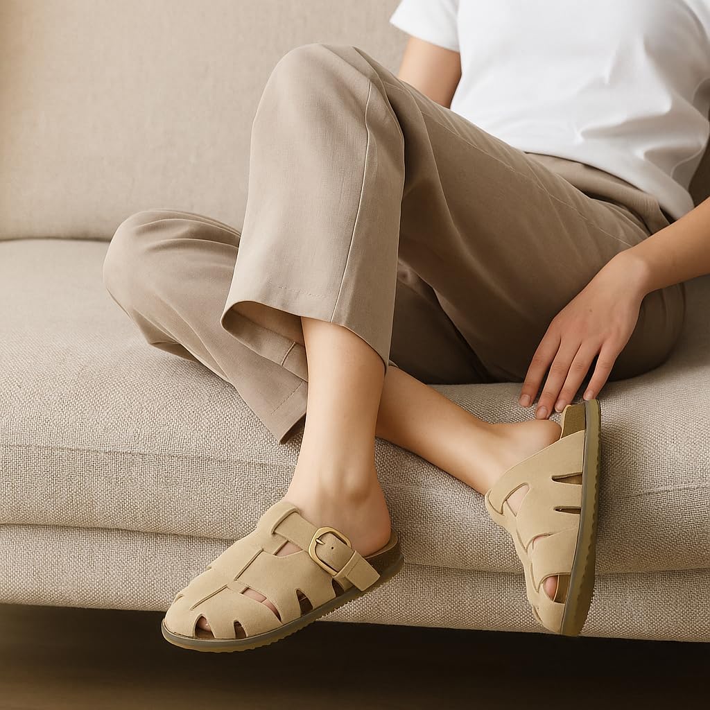 CUSHIONAIRE Benson Fisherman Sandals for Women – Suede Slip On Closed Toe Womens Clogs with Memory Foam Cork Footbed and Arch Support - Image 2